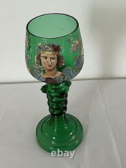 A Very Unusual Art Nouveau Uranium Glass Enamelled Wine Goblet