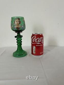 A Very Unusual Art Nouveau Uranium Glass Enamelled Wine Goblet