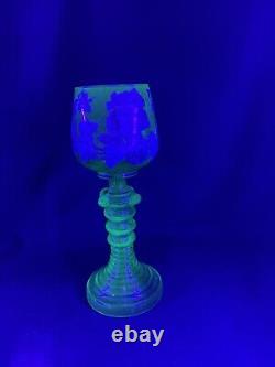 A Very Unusual Art Nouveau Uranium Glass Enamelled Wine Goblet