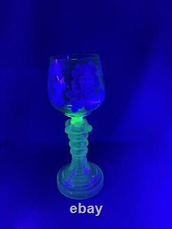 A Very Unusual Art Nouveau Uranium Glass Enamelled Wine Goblet