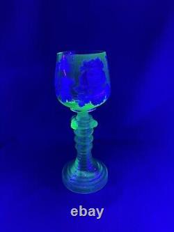 A Very Unusual Art Nouveau Uranium Glass Enamelled Wine Goblet