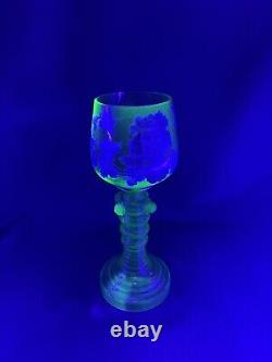 A Very Unusual Art Nouveau Uranium Glass Enamelled Wine Goblet