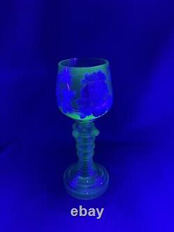 A Very Unusual Art Nouveau Uranium Glass Enamelled Wine Goblet