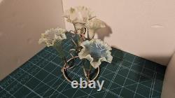A+ Vintage Art Nouveau Epergne With 4 Vaseline Twisted Glass Flutes opalesent