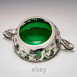 A WMF Art Nouveau Silver Plated Twin Handled Bowl with Green Glass Liner c1900