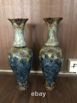 A pair of antique Royal Doulton Art Nouveau stoneware baluster vases