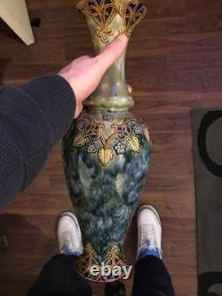 A pair of antique Royal Doulton Art Nouveau stoneware baluster vases