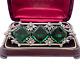 Abslt Gorgeous Art Deco Nouveau Antique Lrg Brooch 4 Green Faceted Glass Gemstn