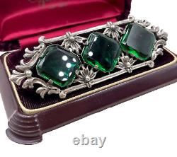 Abslt Gorgeous Art Deco Nouveau Antique Lrg Brooch 4 Green Faceted Glass Gemstn