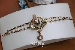 Adjustable Art Nouveau Bracelet Green Baroque Pearl Vintage Style QD12