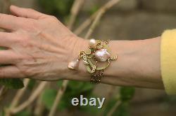 Adjustable Art Nouveau Bracelet Green Baroque Pearl Vintage Style QD12