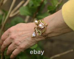 Adjustable Art Nouveau Bracelet Green Baroque Pearl Vintage Style QD12