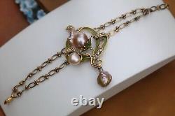 Adjustable Art Nouveau Bracelet Green Baroque Pearl Vintage Style QD12