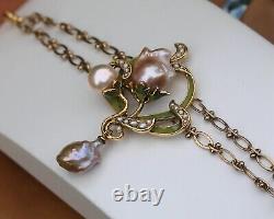 Adjustable Art Nouveau Bracelet Green Baroque Pearl Vintage Style QD12