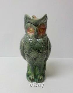 Adorable American Majolica Pottery 9.5 Owl Pitcher, c. 1880-1900