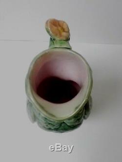 Adorable American Majolica Pottery 9.5 Owl Pitcher, c. 1880-1900