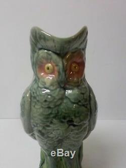 Adorable American Majolica Pottery 9.5 Owl Pitcher, c. 1880-1900