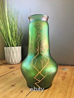 Aesthetic Movement Bohemian Czech Green Iridescent Vase Loetz Kralik Harrach