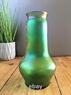 Aesthetic Movement Bohemian Czech Green Iridescent Vase Loetz Kralik Harrach