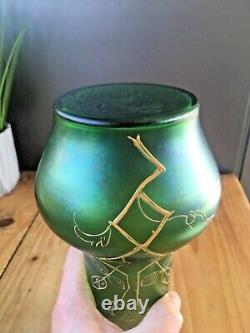 Aesthetic Movement Bohemian Czech Green Iridescent Vase Loetz Kralik Harrach