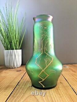 Aesthetic Movement Bohemian Czech Green Iridescent Vase Loetz Kralik Harrach