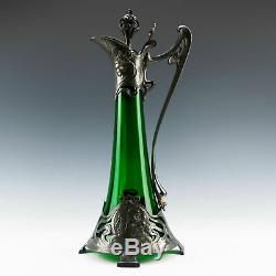 Albert Mayer Designed WMF Art Nouveau Green Glass Claret Jug