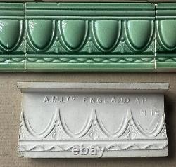 Alfred Meakin Antique Art Nouveau Majolica 7 Border Tile C1900 (green-blue)