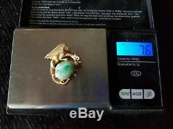 Alling & Co Antique Art Nouveau 14k Gold Griffin Dragon Jade Diamond Brooch 7.6g