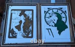 Alphonse Mucha Mirror Vintage Set Art Nouveau Bohemian Yellow Green