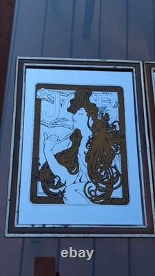 Alphonse Mucha Mirror Vintage Set Art Nouveau Bohemian Yellow Green