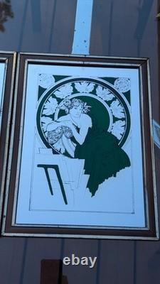 Alphonse Mucha Mirror Vintage Set Art Nouveau Bohemian Yellow Green