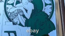 Alphonse Mucha Mirror Vintage Set Art Nouveau Bohemian Yellow Green