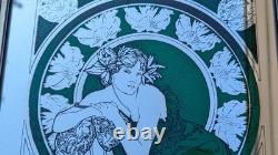 Alphonse Mucha Mirror Vintage Set Art Nouveau Bohemian Yellow Green