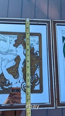 Alphonse Mucha Mirror Vintage Set Art Nouveau Bohemian Yellow Green
