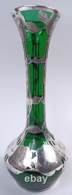 Alvin Glass G3486/1 Antique Art Nouveau American Green Glass Silver Overlay