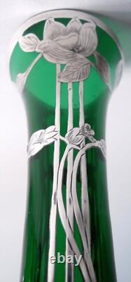 Alvin Glass G3486/1 Antique Art Nouveau American Green Glass Silver Overlay