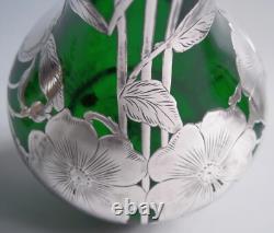 Alvin Glass G3486/1 Antique Art Nouveau American Green Glass Silver Overlay