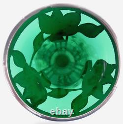 Alvin Glass G3486/1 Antique Art Nouveau American Green Glass Silver Overlay