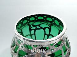 Alvin Vase 32147G Antique Art Nouveau American Green Glass Silver Overlay