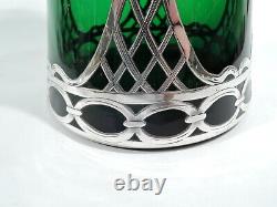 Alvin Vase 32147G Antique Art Nouveau American Green Glass Silver Overlay