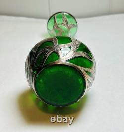 Alvin Vase Antique Art Nouveau American Silver Overlay Green Glass-8