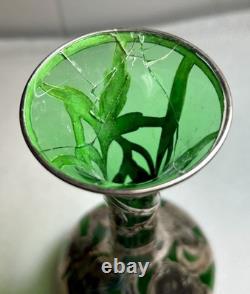 Alvin Vase Antique Art Nouveau American Silver Overlay Green Glass-8
