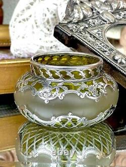 Alvin Vase Art Nouveau American Green Glass Silver Overlay