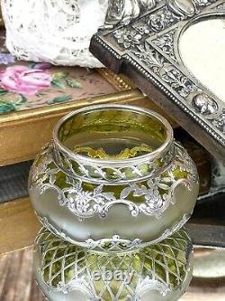 Alvin Vase Art Nouveau American Green Glass Silver Overlay