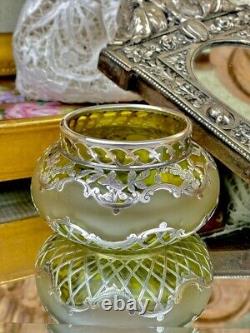 Alvin Vase Art Nouveau American Green Glass Silver Overlay