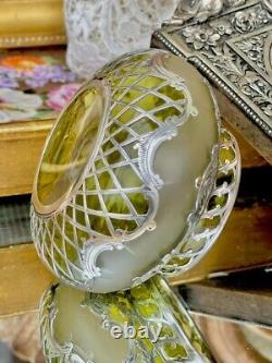 Alvin Vase Art Nouveau American Green Glass Silver Overlay