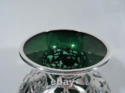 Alvin Vase C3362 Antique Art Nouveau American Green Glass & Silver Overlay