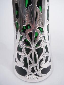 Alvin Vase G3212/1 Antique Art Nouveau American Green Glass Silver Overlay