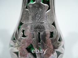 Alvin Vase G3215/3 Antique Art Nouveau American Green Glass Silver Overlay