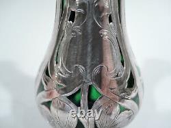 Alvin Vase G3215/3 Antique Art Nouveau American Green Glass Silver Overlay